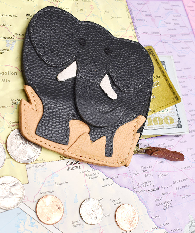 Genuine Leather Elephant Change Purse. A Whole Elephant Coin Purse,  Wristlet and Zipper